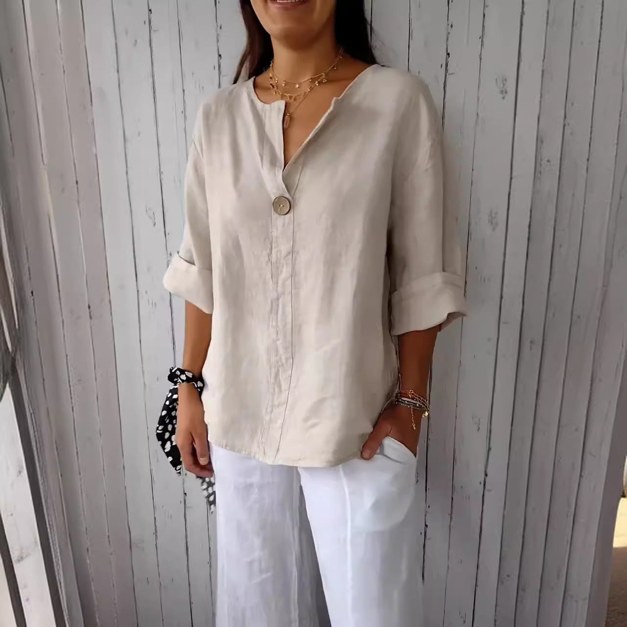 Isabelle Moreau | Relaxed Linen Button Blouse For Women
