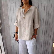 Isabelle Moreau | Relaxed Linen Button Blouse For Women