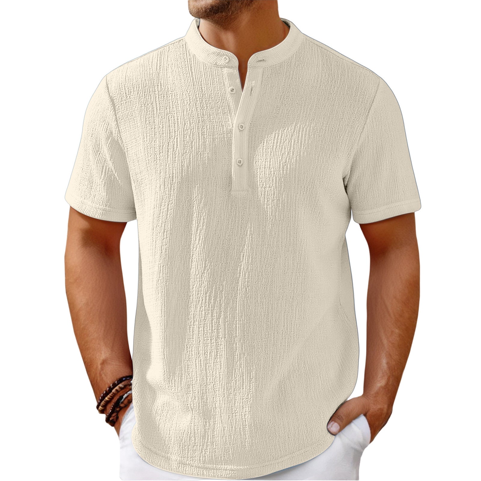 Alessandro Romano | Textured Henley Shirt For Men