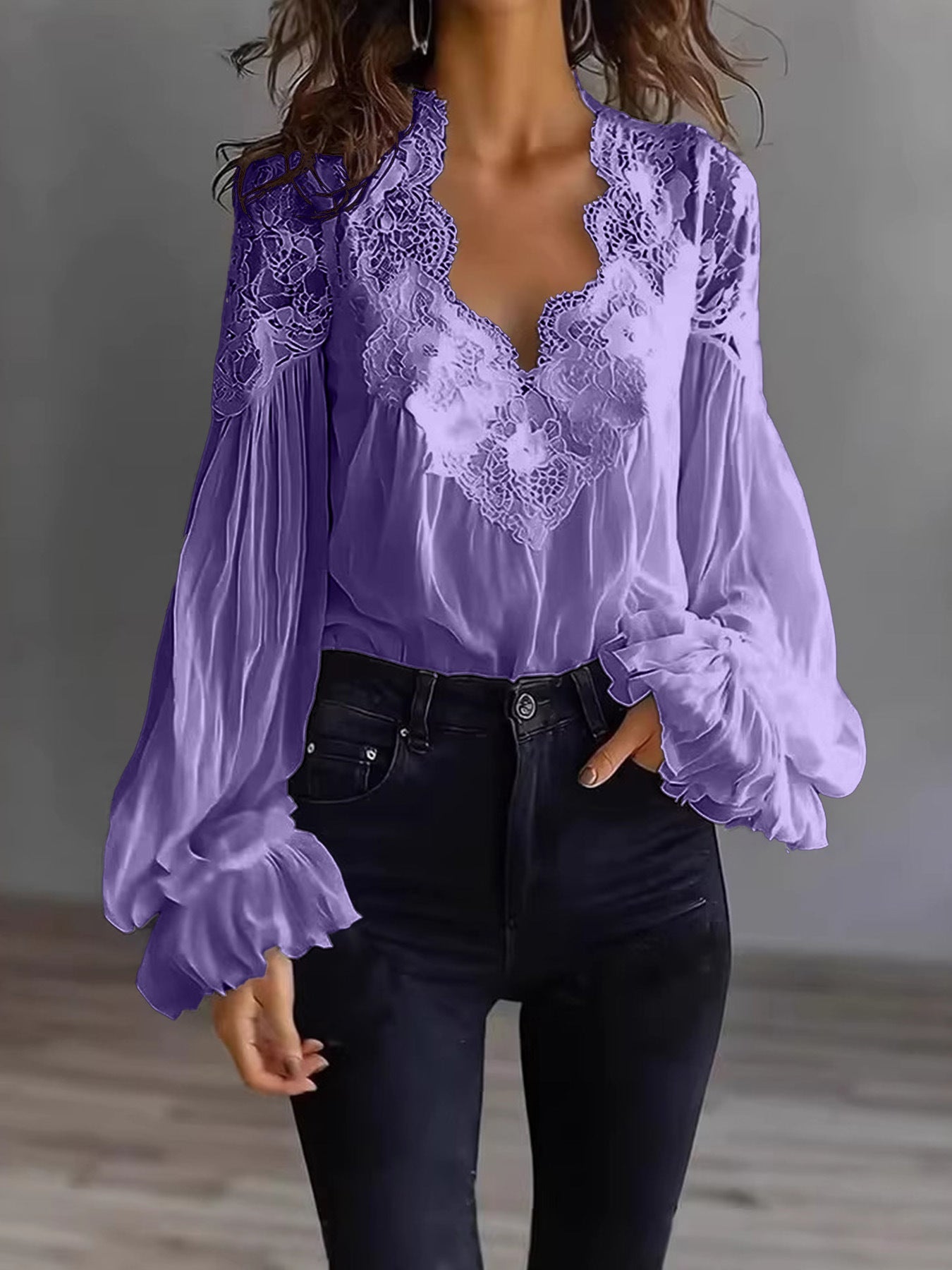 Anastasia Moretti | Elegant Lace V-Neck Blouse For Women