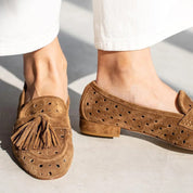 Paige Duke | Brown Suede Tassel Loafers For Women