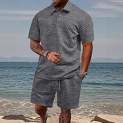 Luca Beaumont | Textured Polo Short Set For Men