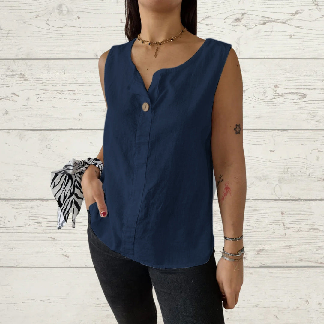 Serena Bellamy | Sleeveless Linen Button Top For Women
