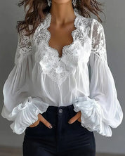 Anastasia Moretti | Elegant Lace V-Neck Blouse For Women