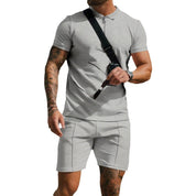 Alessandro Moretti | Textured Zip Polo Short Set For Men