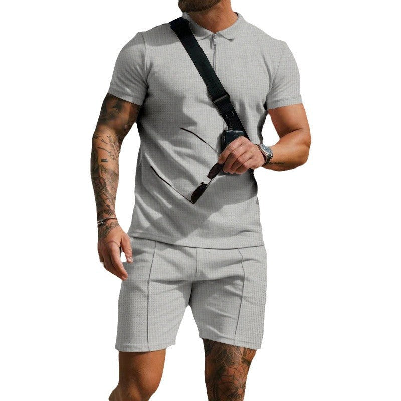 Alessandro Moretti | Textured Zip Polo Short Set For Men