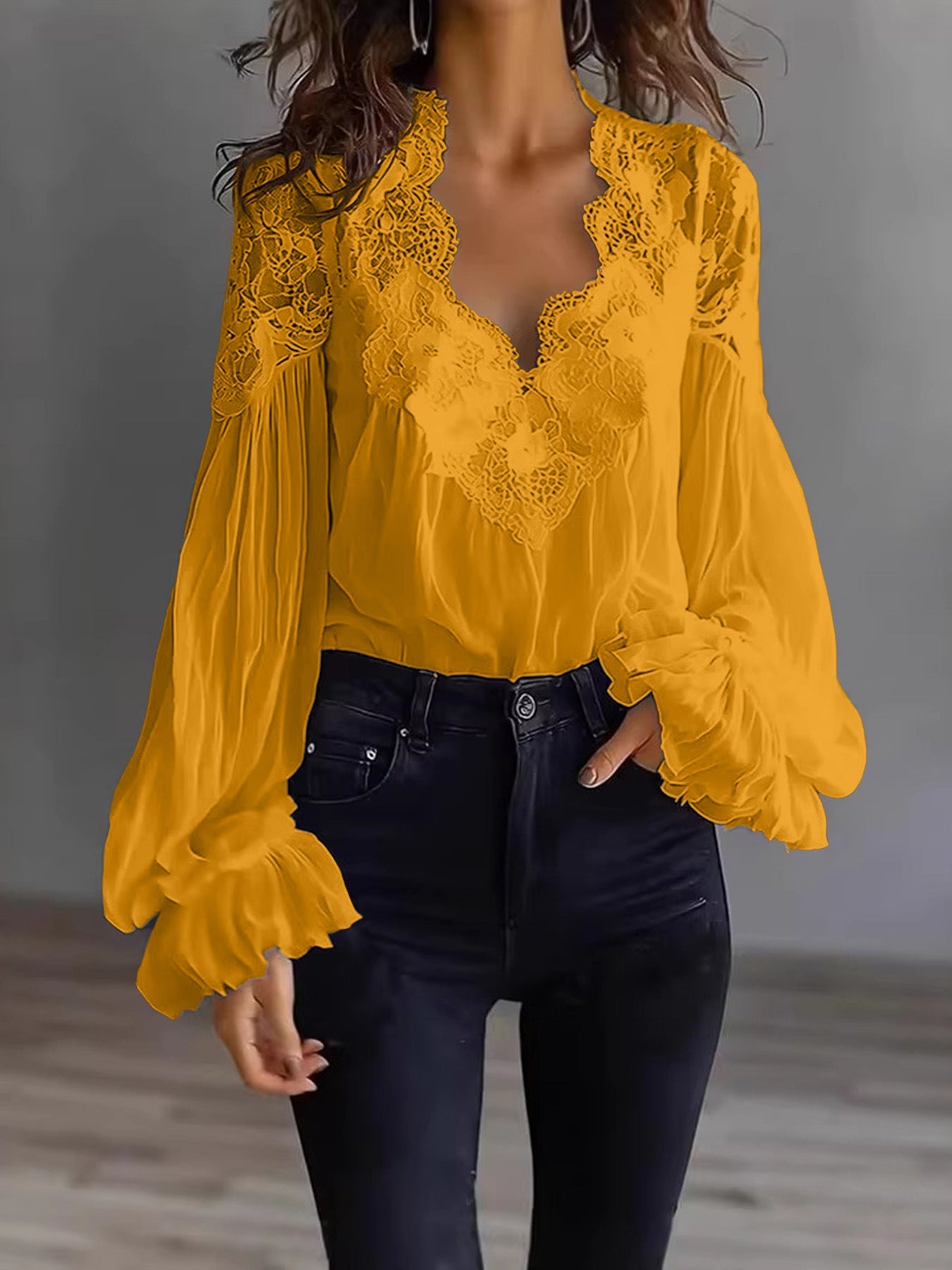 Anastasia Moretti | Elegant Lace V-Neck Blouse For Women