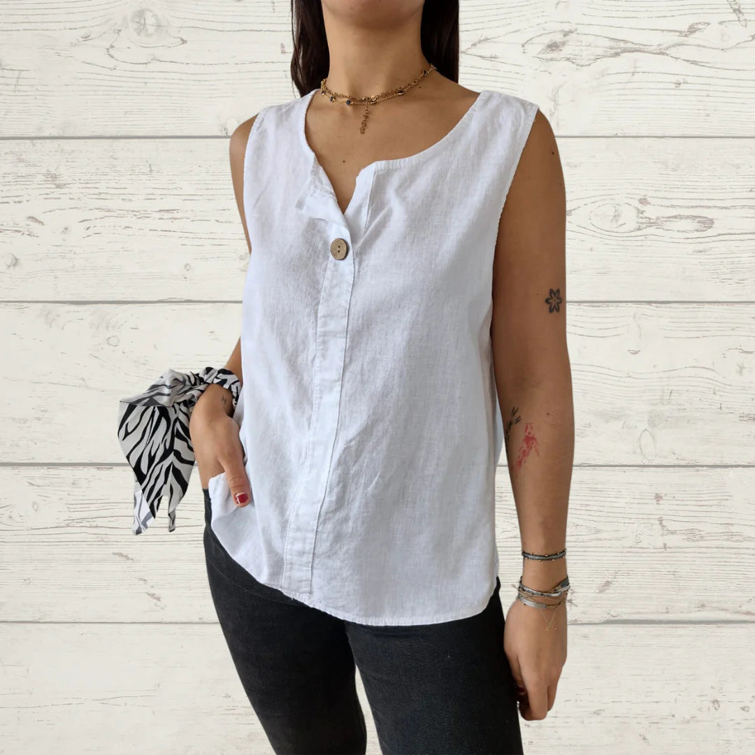 Serena Bellamy | Sleeveless Linen Button Top For Women