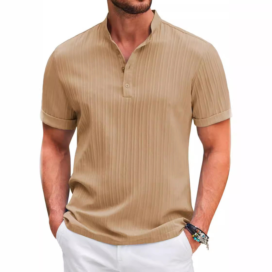 Matteo Whitmore | Ribbed Henley Shirt For Men
