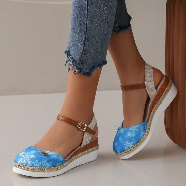 Estelle Marchand | Red Canvas Espadrille Wedge Sandals with Ankle Strap