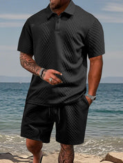 Luca Beaumont | Textured Polo Short Set For Men