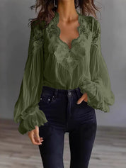Anastasia Moretti | Elegant Lace V-Neck Blouse For Women
