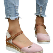 Estelle Marchand | Red Canvas Espadrille Wedge Sandals with Ankle Strap