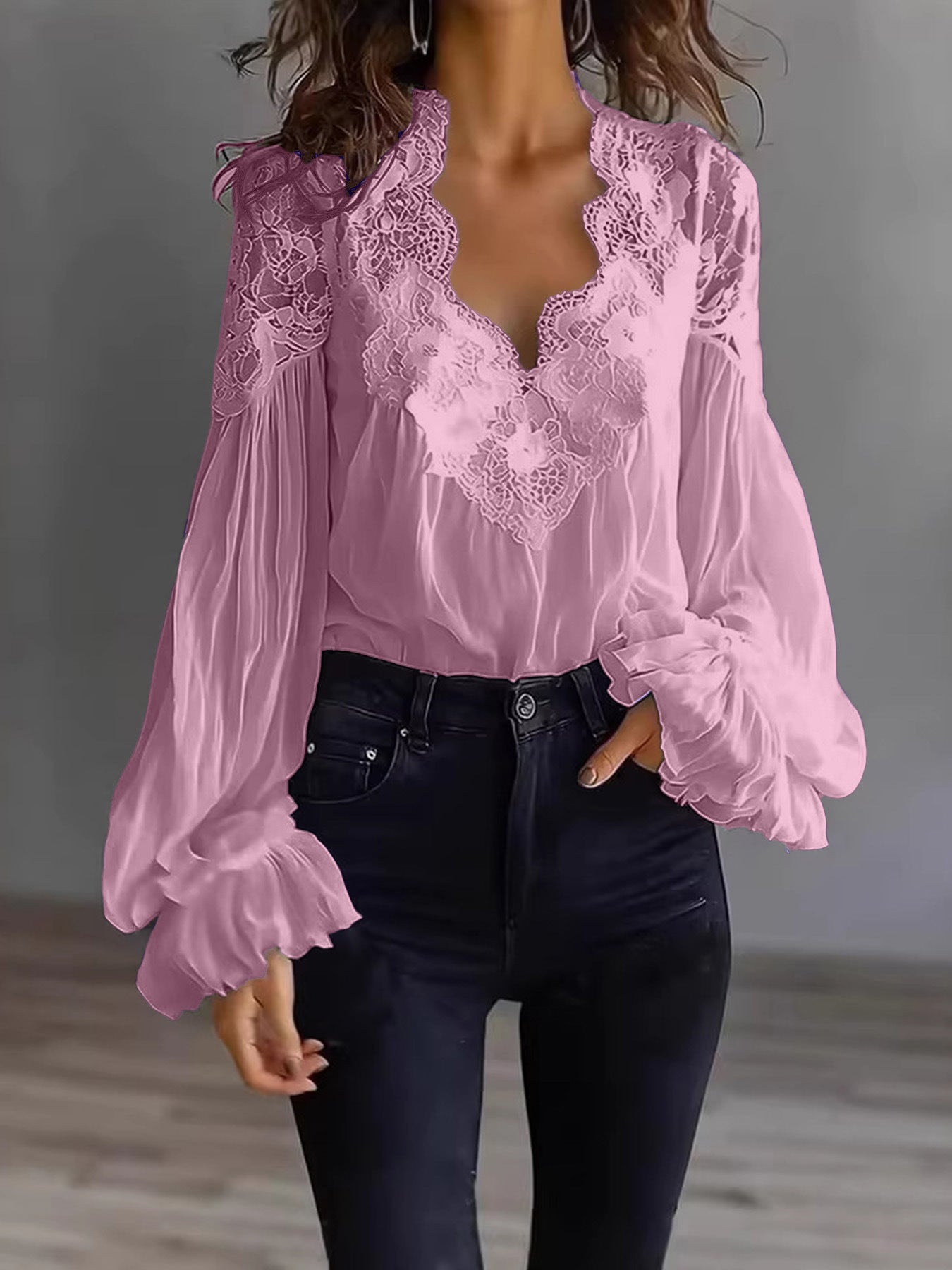 Anastasia Moretti | Elegant Lace V-Neck Blouse For Women