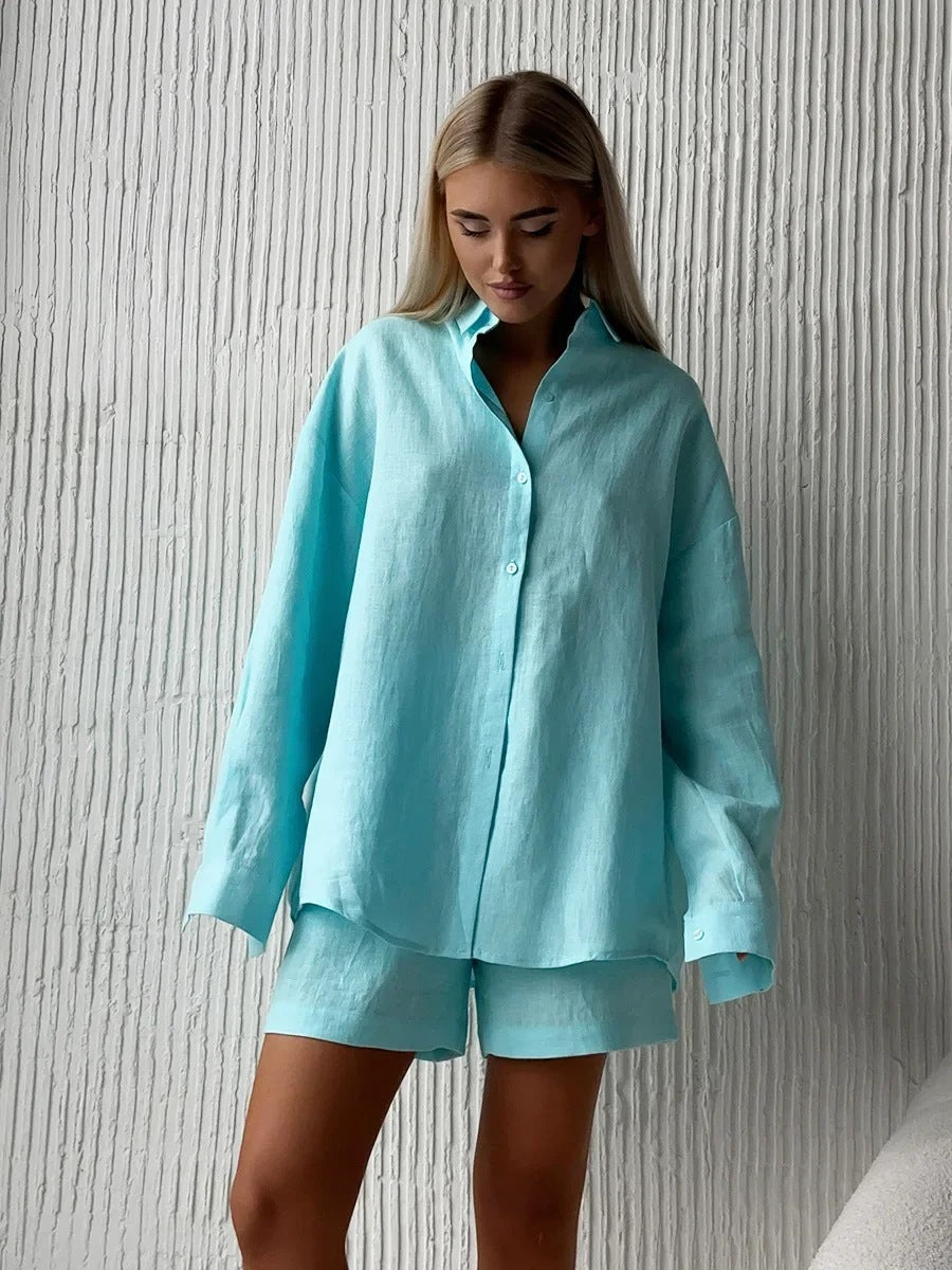 Sophie Laurent | Linen Shirt & Shorts Set For Women