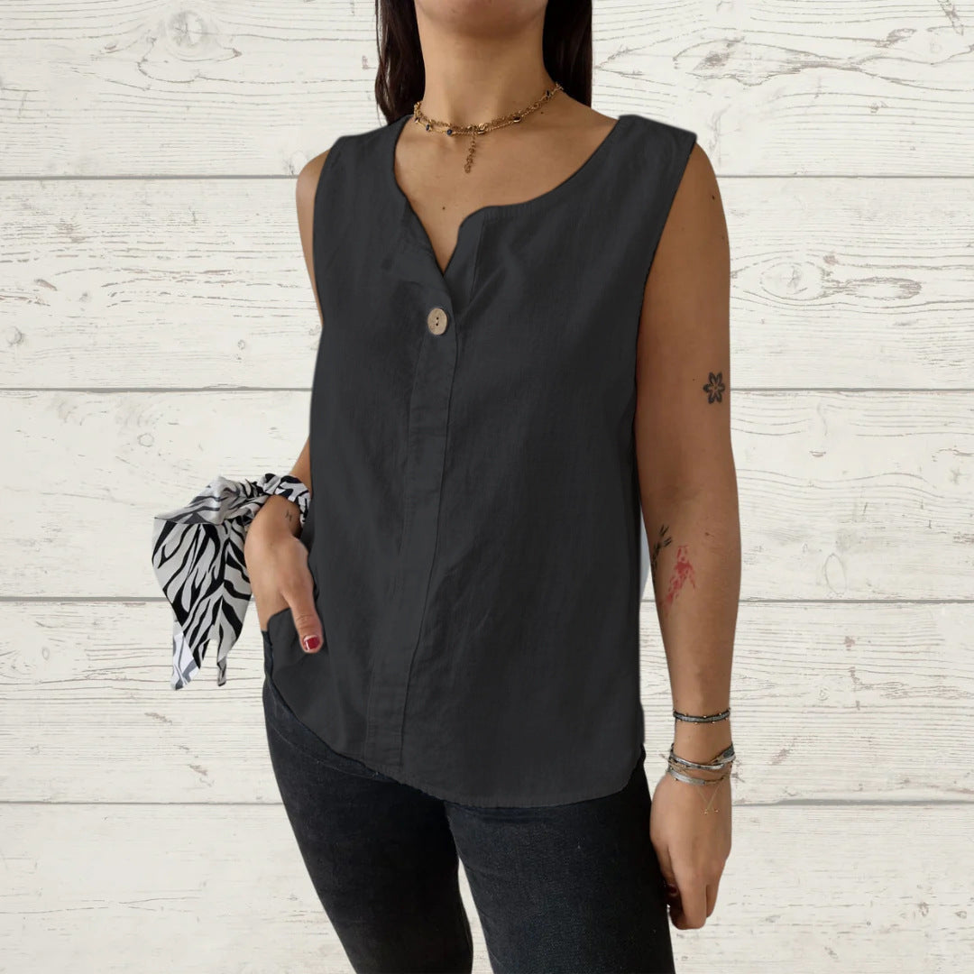 Serena Bellamy | Sleeveless Linen Button Top For Women