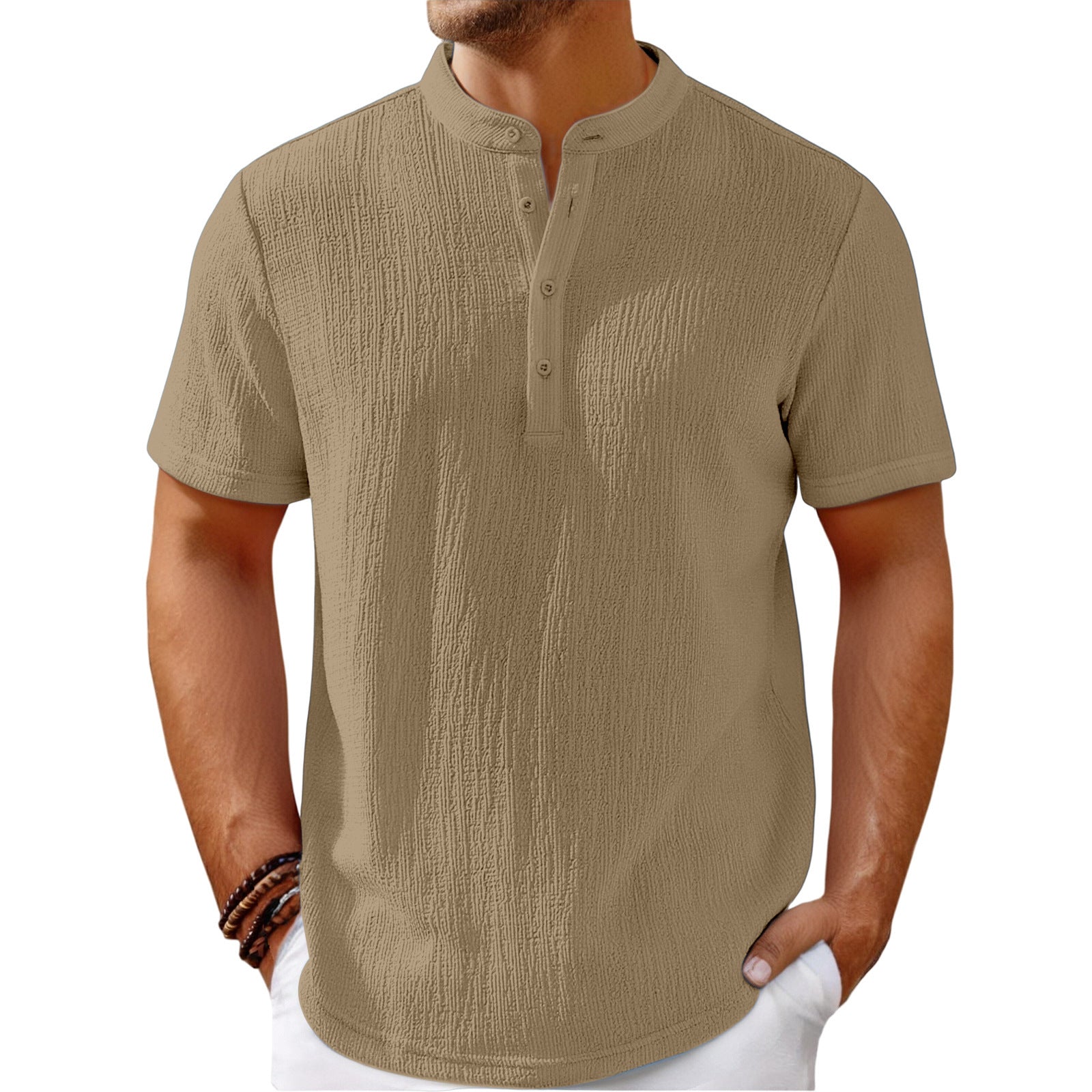 Alessandro Romano | Textured Henley Shirt For Men
