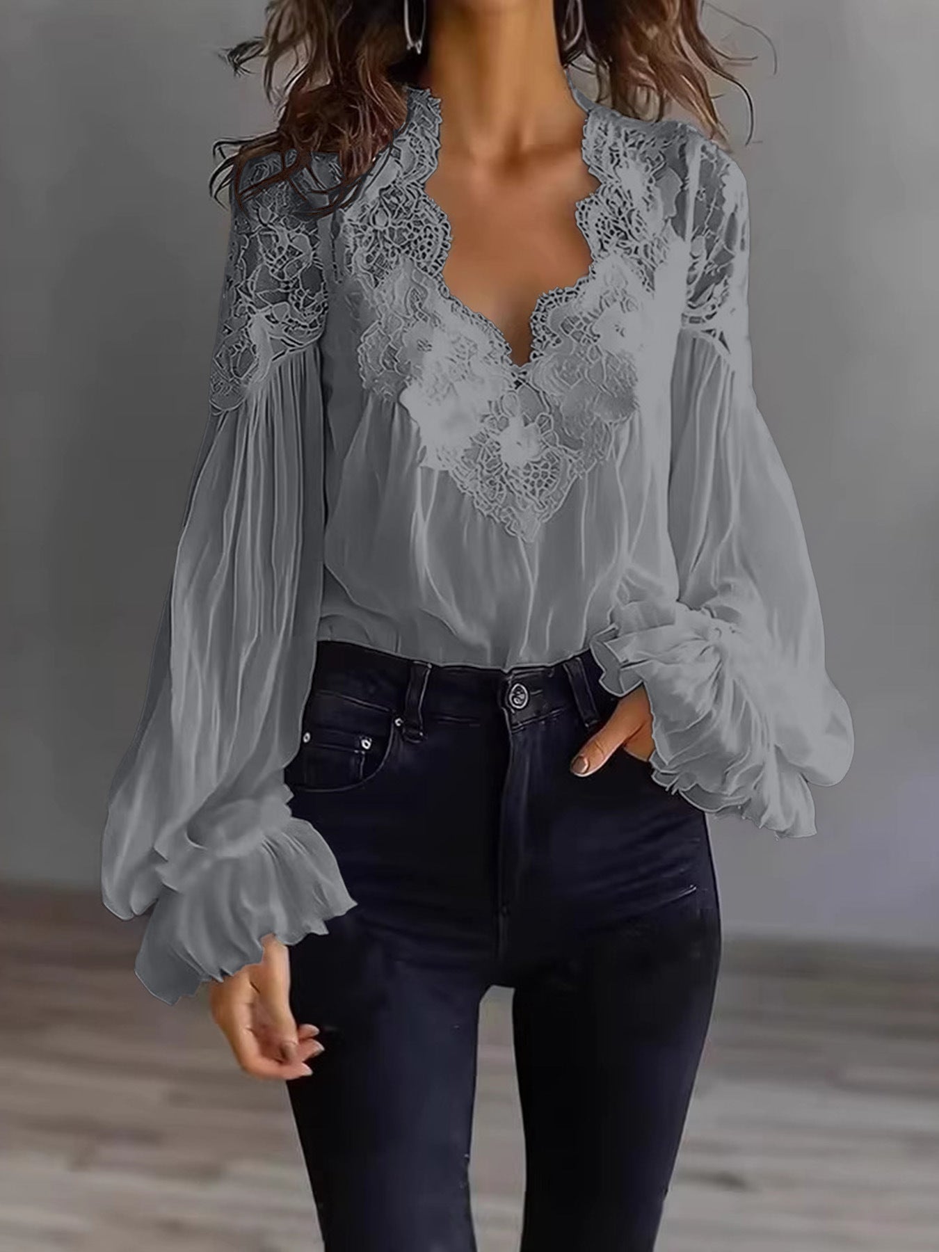 Anastasia Moretti | Elegant Lace V-Neck Blouse For Women