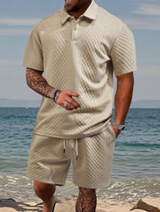 Luca Beaumont | Textured Polo Short Set For Men