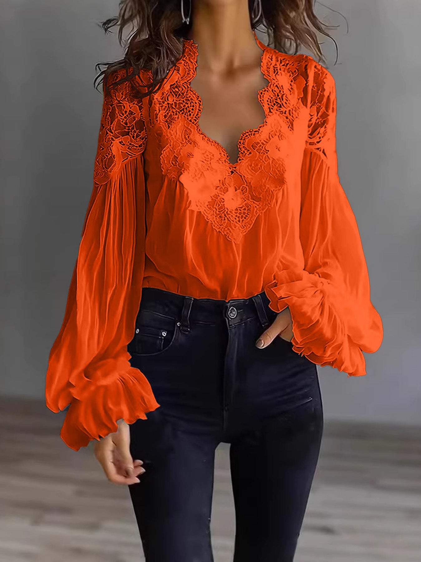Anastasia Moretti | Elegant Lace V-Neck Blouse For Women