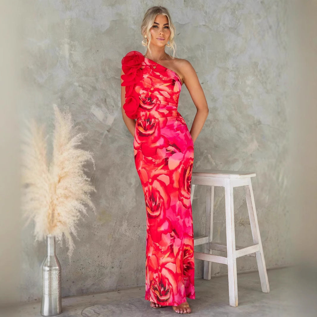 Isabella Romano | Floral One-Shoulder Maxi Dress For Women