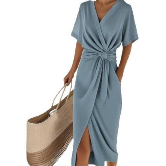 Elena Moretti | Elegant Wrap Midi Dress For Women