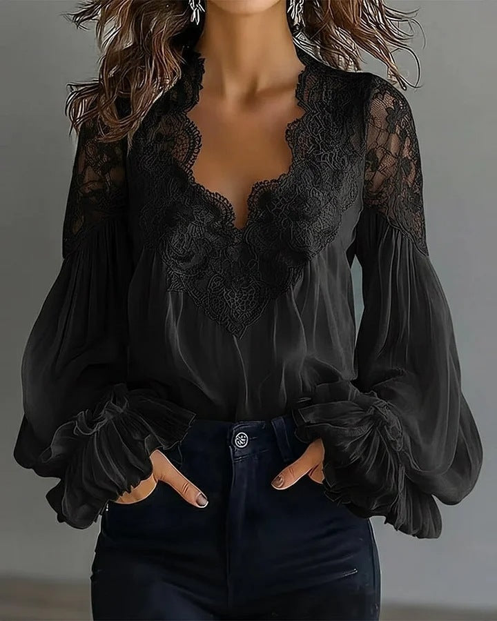 Anastasia Moretti | Elegant Lace V-Neck Blouse For Women