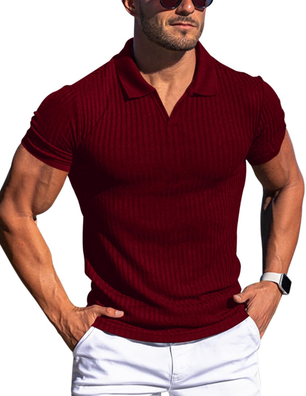 Luca Bellini | Ribbed Knit Polo Shirt For Men