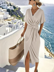 Elena Moretti | Elegant Wrap Midi Dress For Women