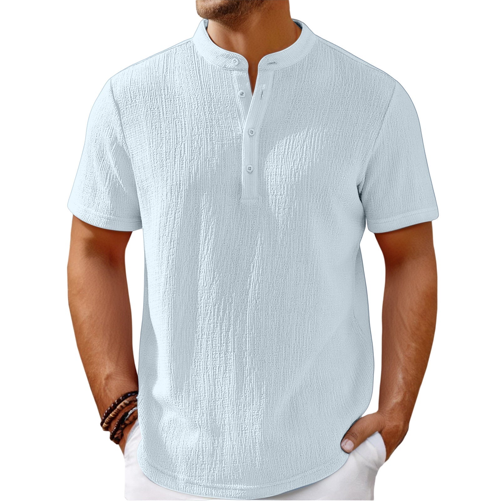Alessandro Romano | Textured Henley Shirt For Men