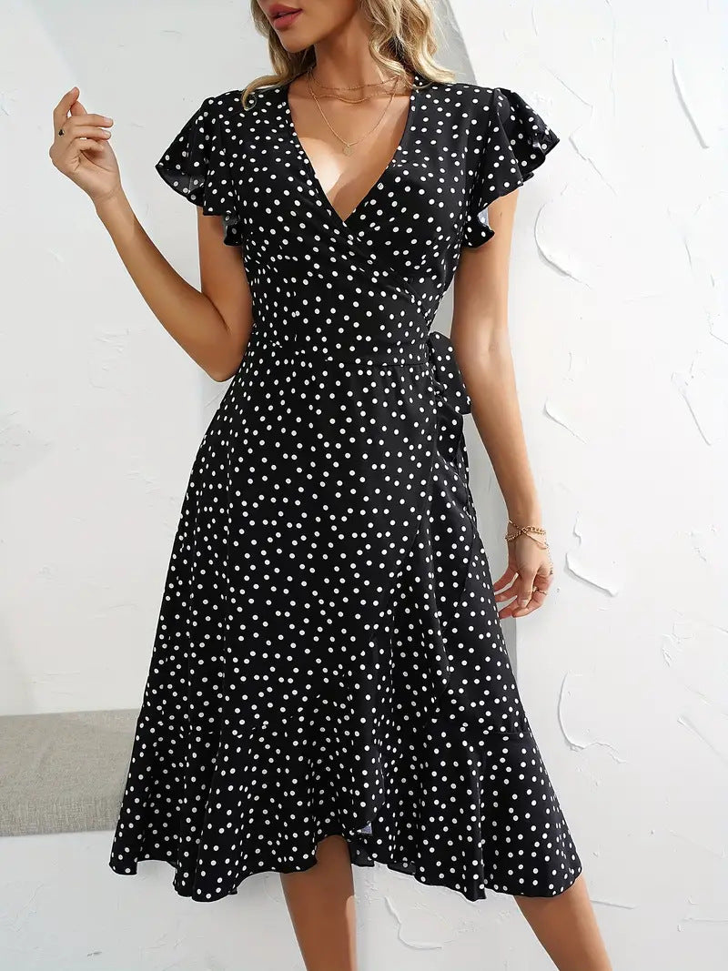 Charlotte Monroe | Polka Dot Wrap Midi Dress For Women