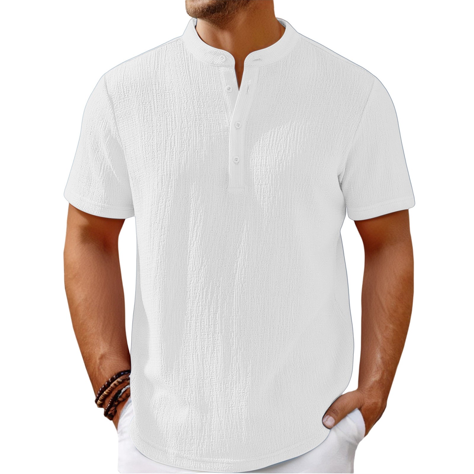 Alessandro Romano | Textured Henley Shirt For Men