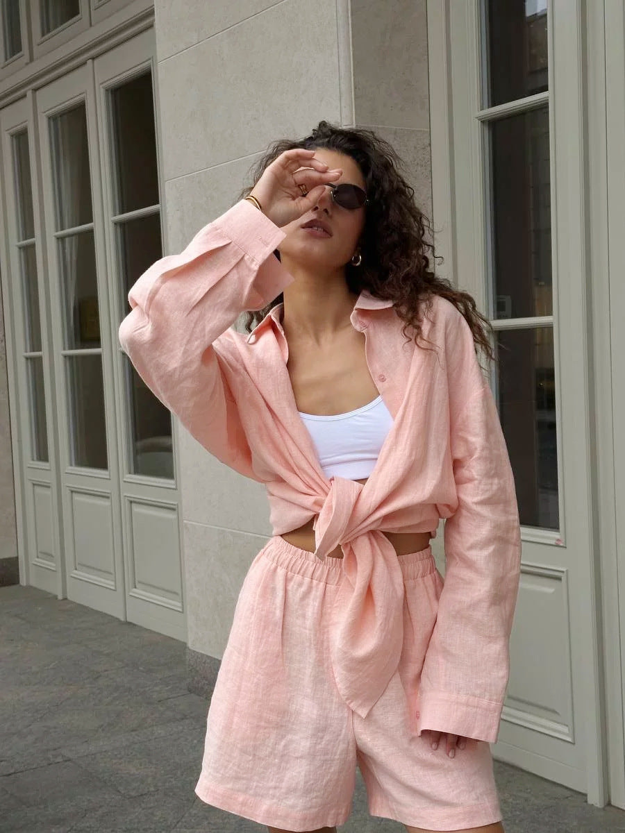 Sophie Laurent | Linen Shirt & Shorts Set For Women