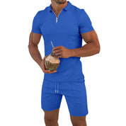 Alessandro Moretti | Textured Zip Polo Short Set For Men