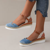Estelle Marchand | Red Canvas Espadrille Wedge Sandals with Ankle Strap