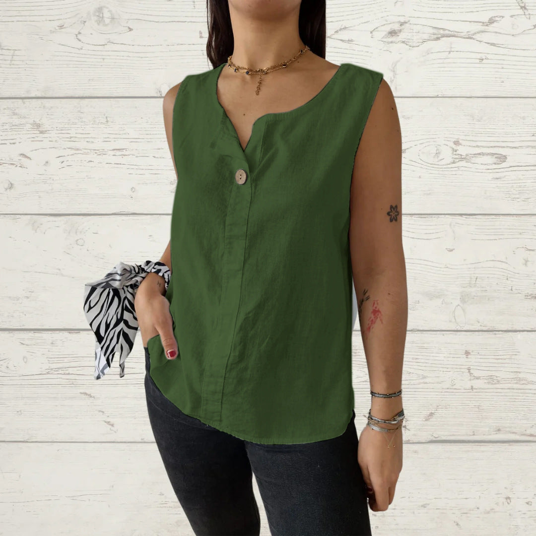 Serena Bellamy | Sleeveless Linen Button Top For Women
