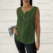 Serena Bellamy | Sleeveless Linen Button Top For Women