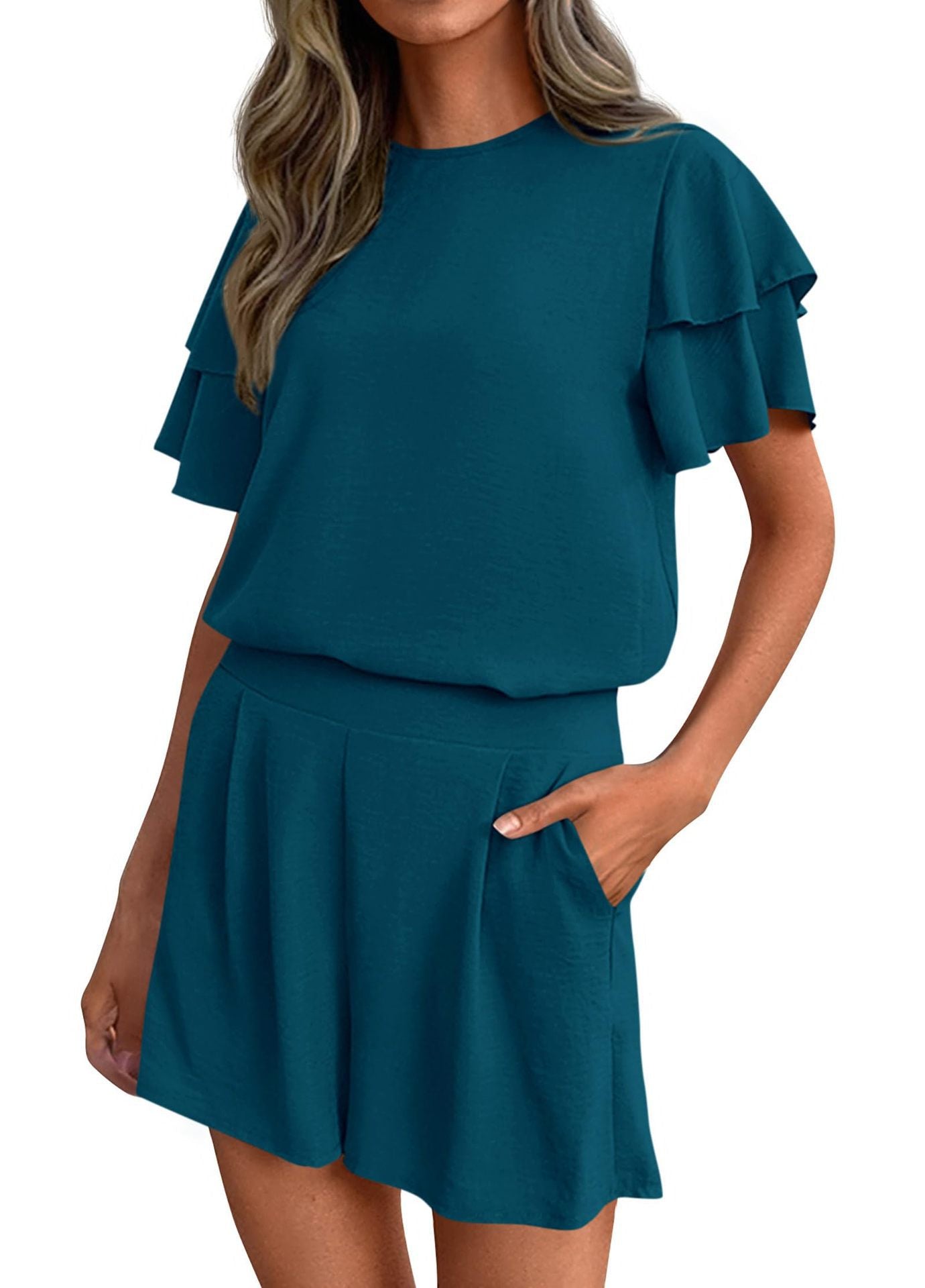 Amelia Sinclair | Ruffle Sleeve Shorts Set For Women