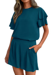 Amelia Sinclair | Ruffle Sleeve Shorts Set For Women