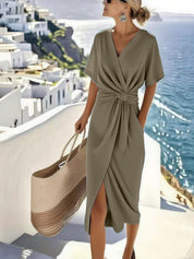 Elena Moretti | Elegant Wrap Midi Dress For Women