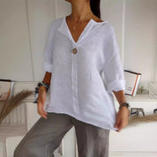 Isabelle Moreau | Relaxed Linen Button Blouse For Women