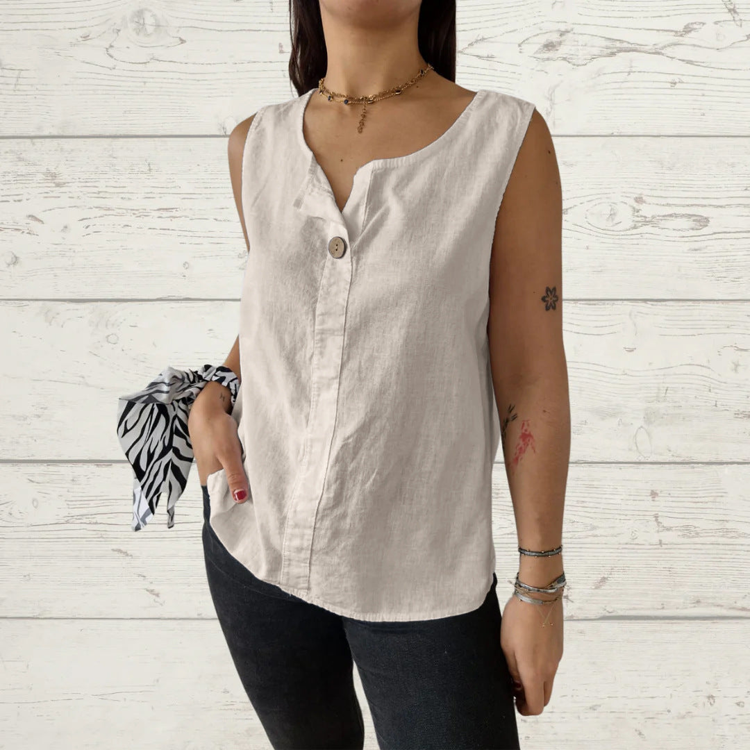 Serena Bellamy | Sleeveless Linen Button Top For Women