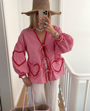 Lindsey Logan | Heart Detail Gingham Blouse For Women