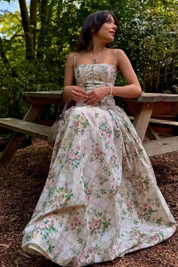 Elara Fontaine | White Floral Corset Midi Dress for Women