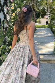 Elara Fontaine | White Floral Corset Midi Dress for Women