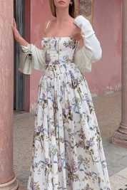 Elara Fontaine | White Floral Corset Midi Dress for Women