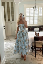 Elara Fontaine | White Floral Corset Midi Dress for Women