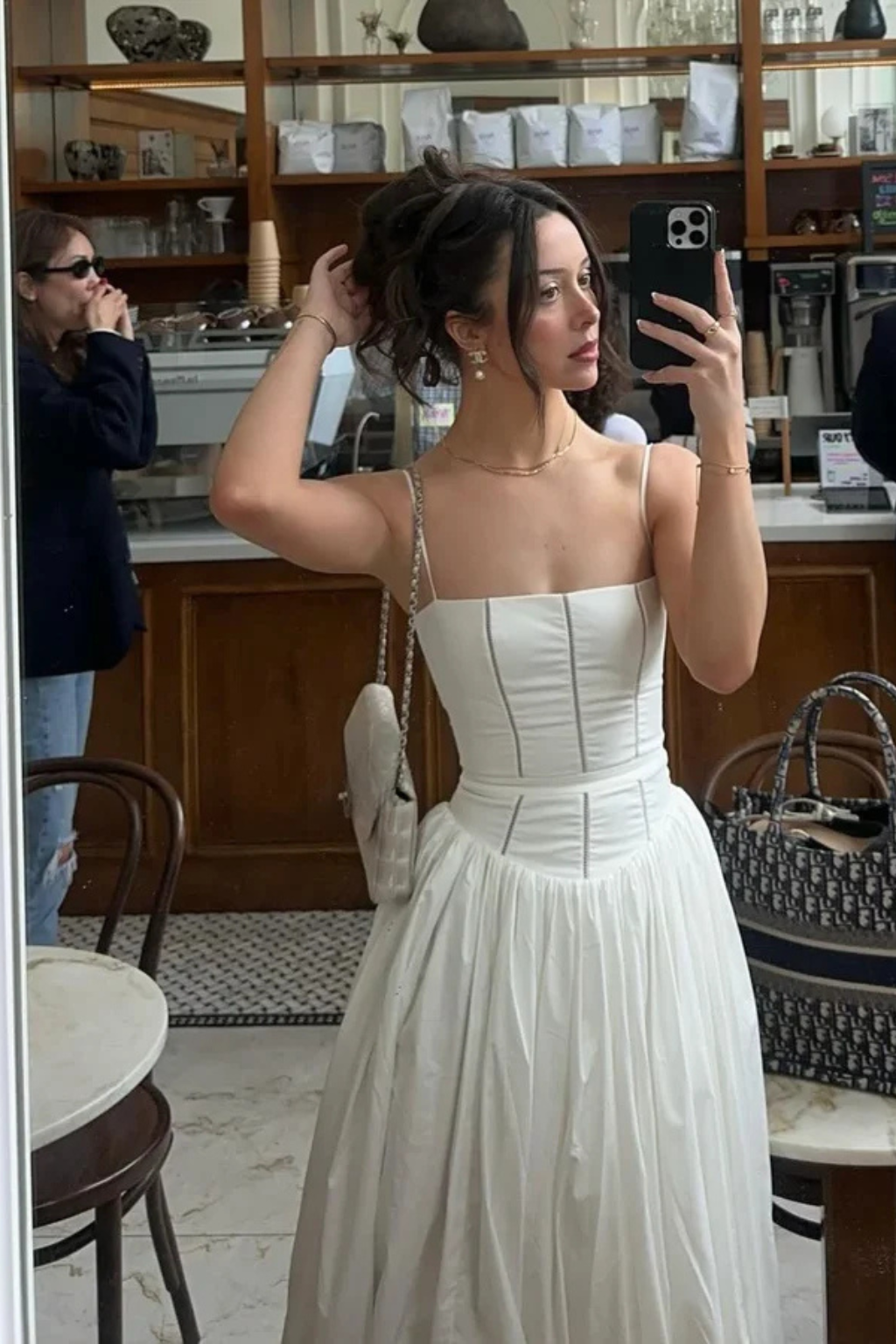 Elara Fontaine | White Floral Corset Midi Dress for Women