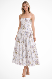 Elara Fontaine | White Floral Corset Midi Dress for Women