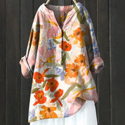 Elena Rossi | Floral Linen Tunic Blouse For Women